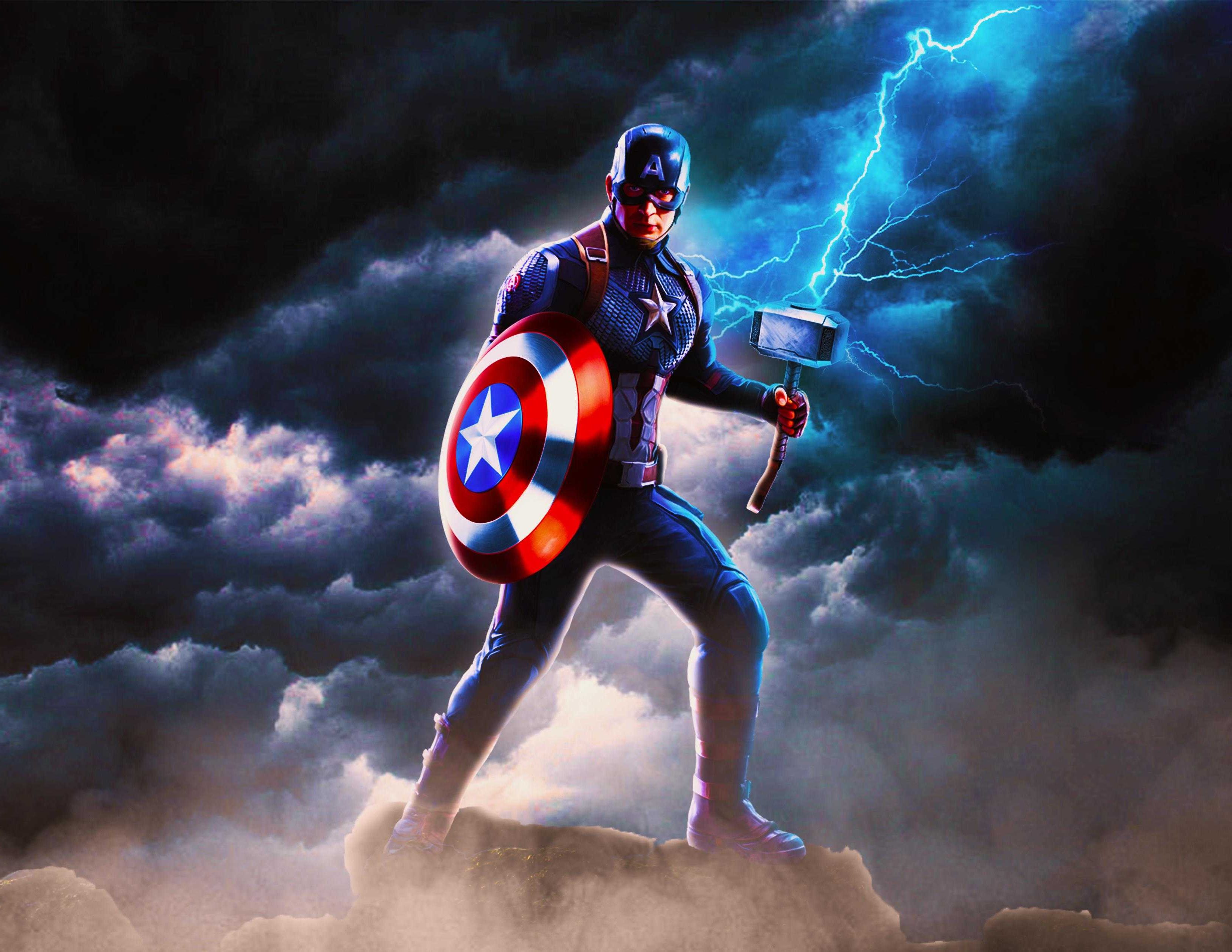 Captain America facing camera with shield held against his arm
